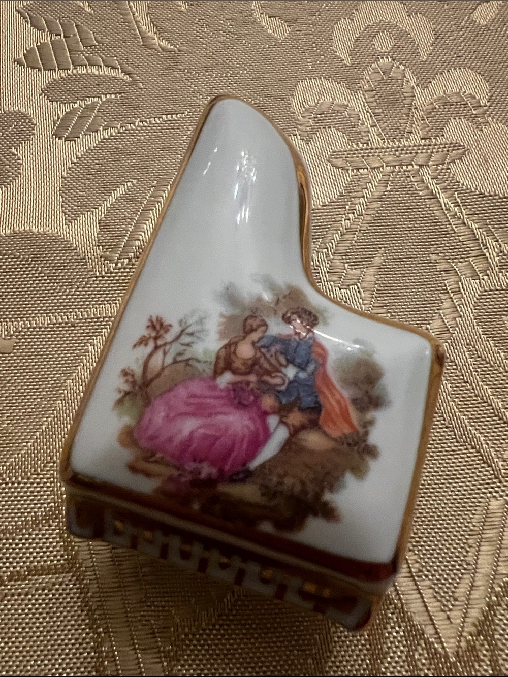 Limoges Porcelain Piano with Pink and Gold Accents